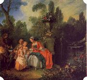 Nicolas Lancret A Lady and Gentleman with Two Girls in a Garden France oil painting reproduction